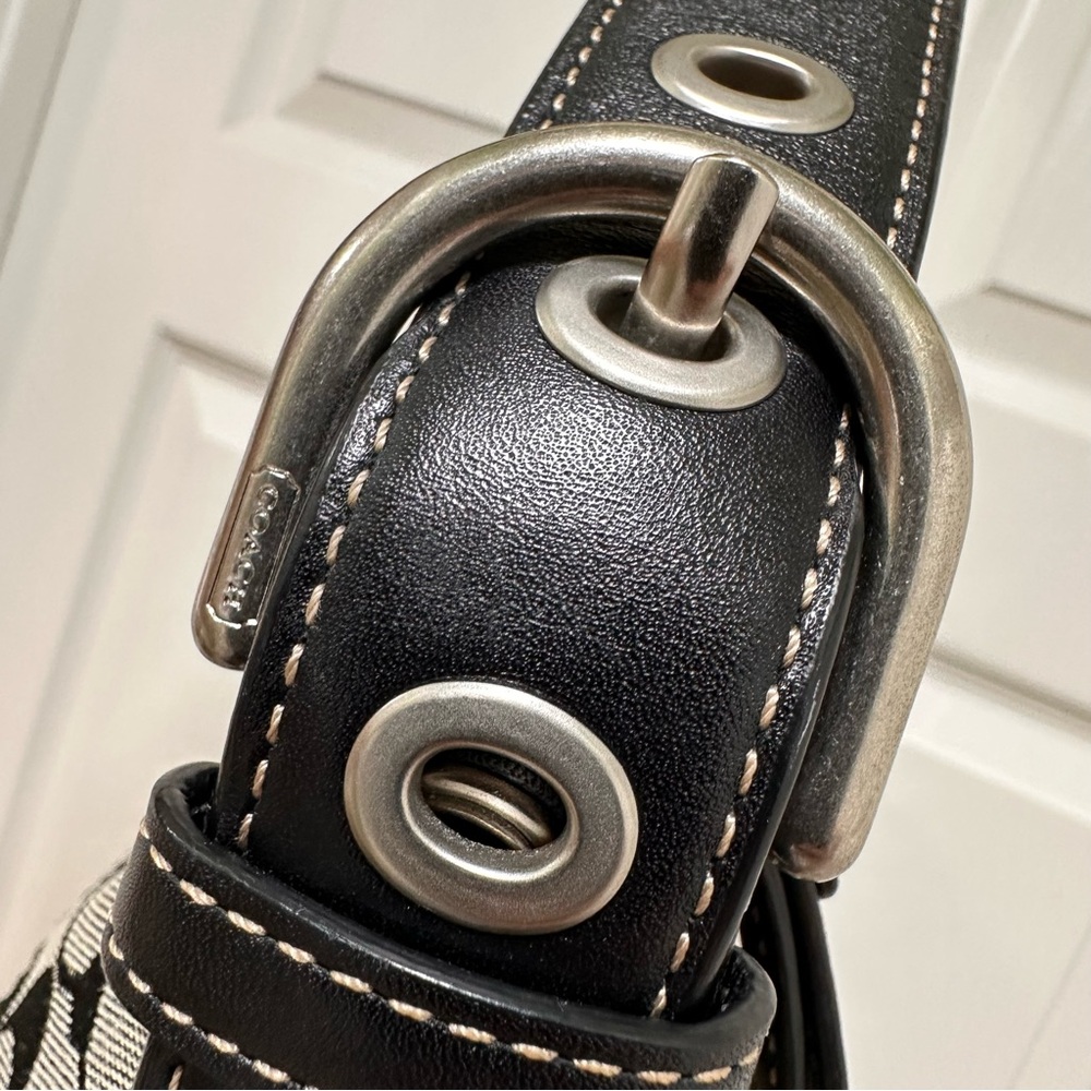 Coach Soho Signature Jacquard Black Leather Trim‎ Large Hobo Vintage Y2K - Picture 8 of 14